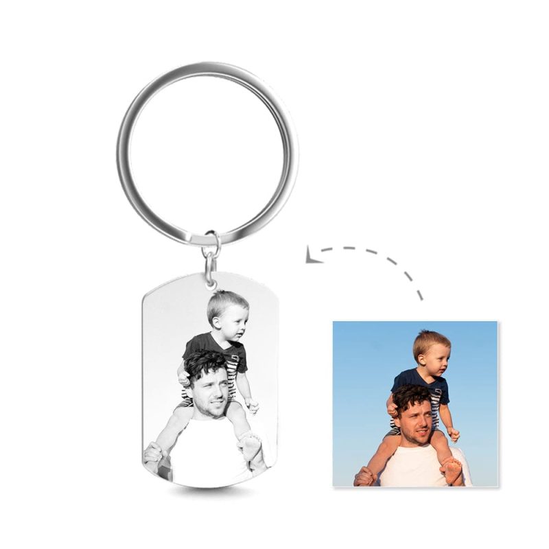 Photo Engraved Tag Key Chain Stainless Steel Photo Keychain Gifts for Dad