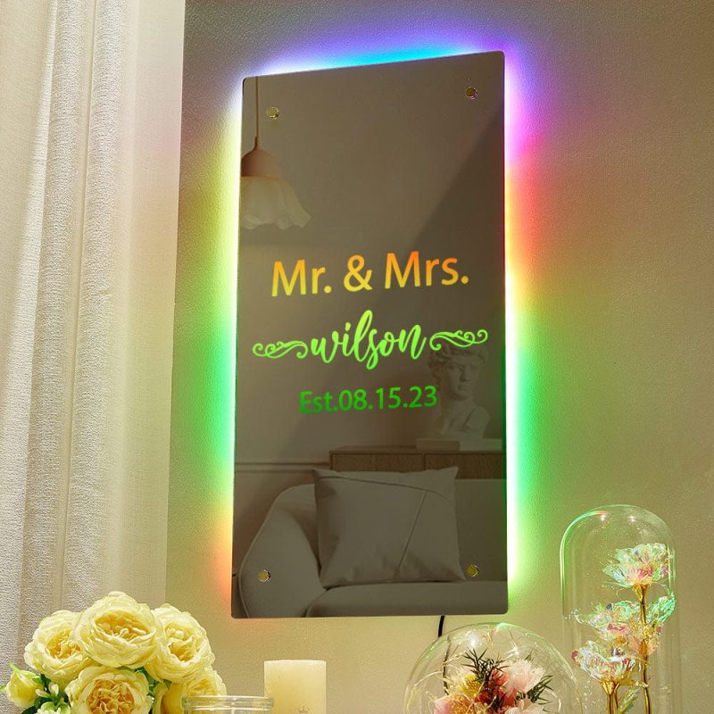 Valentine’s Day Gift Mr and Mrs Personalized Name Mirror Light Gift for Couple