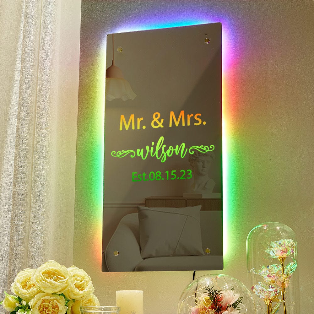 Valentine's Day Gift Mr and Mrs Personalized Name Mirror Light Gift for Couple