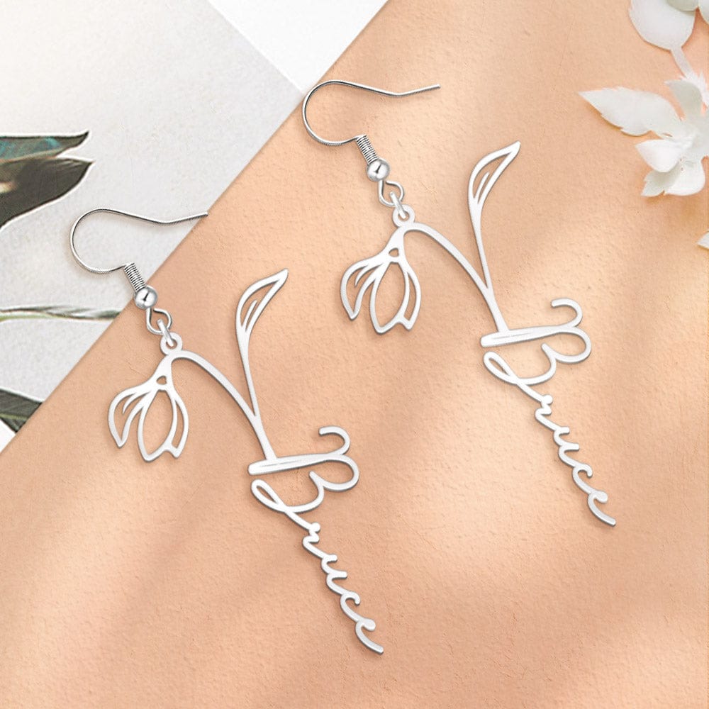 Custom Birth Flower Name Earring Personalized Earrings Birthday Gifts - Image 2