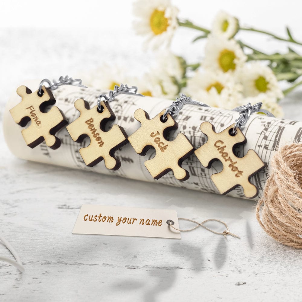 Custom Puzzle Keychain Engraved 4 Pieces Jigsaw Keychain Wooden Key Ring Gifts for Freinds - Image 2