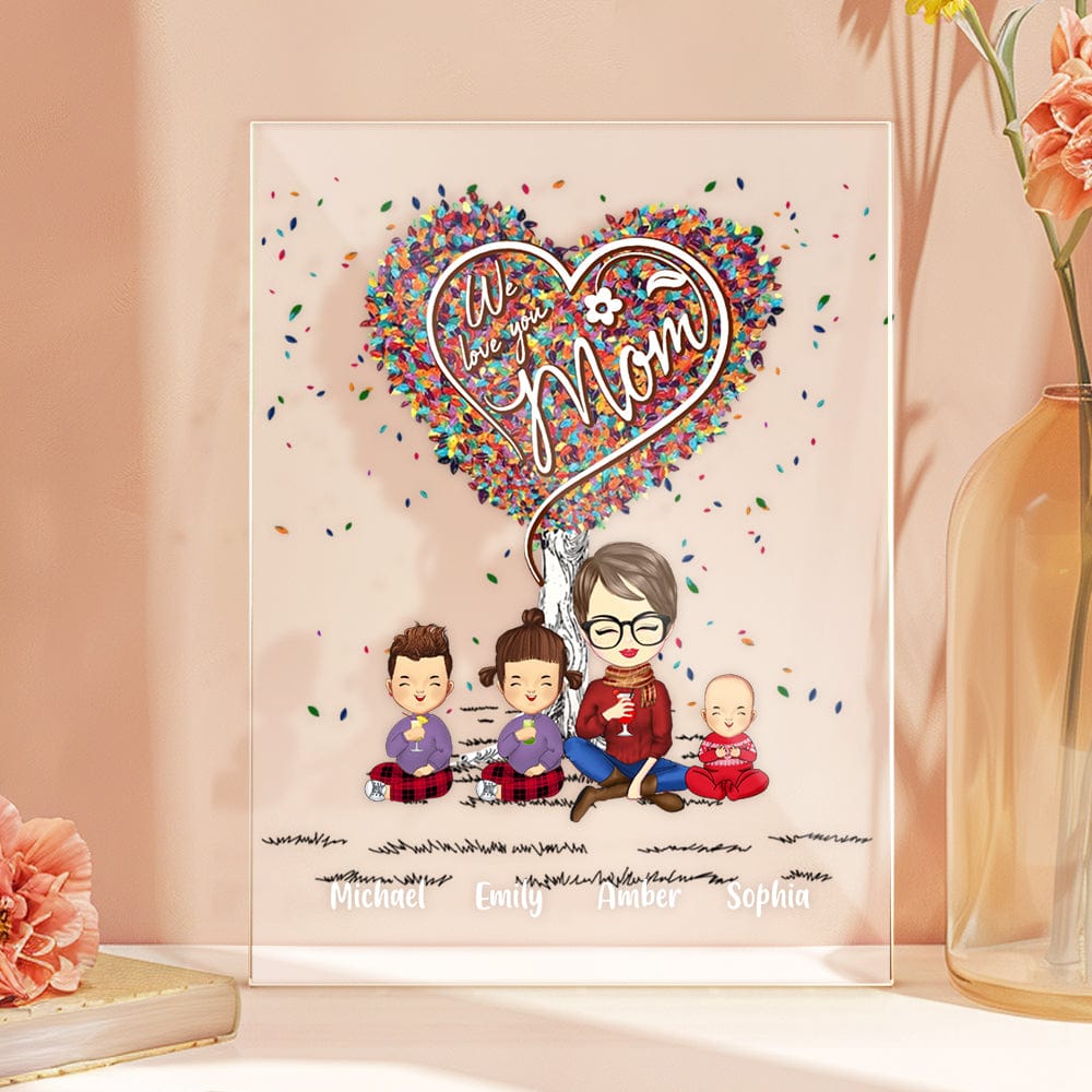 Custom Clip Art Personalized Mother and Kids Cartoon Plaque Lamp Mother's Day Gifts - Image 2