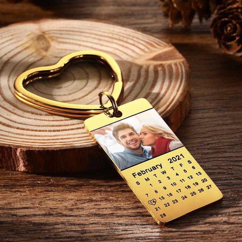 Personalized Date Keychain Picture Keychain Gifts for Her Heart 3 Colors