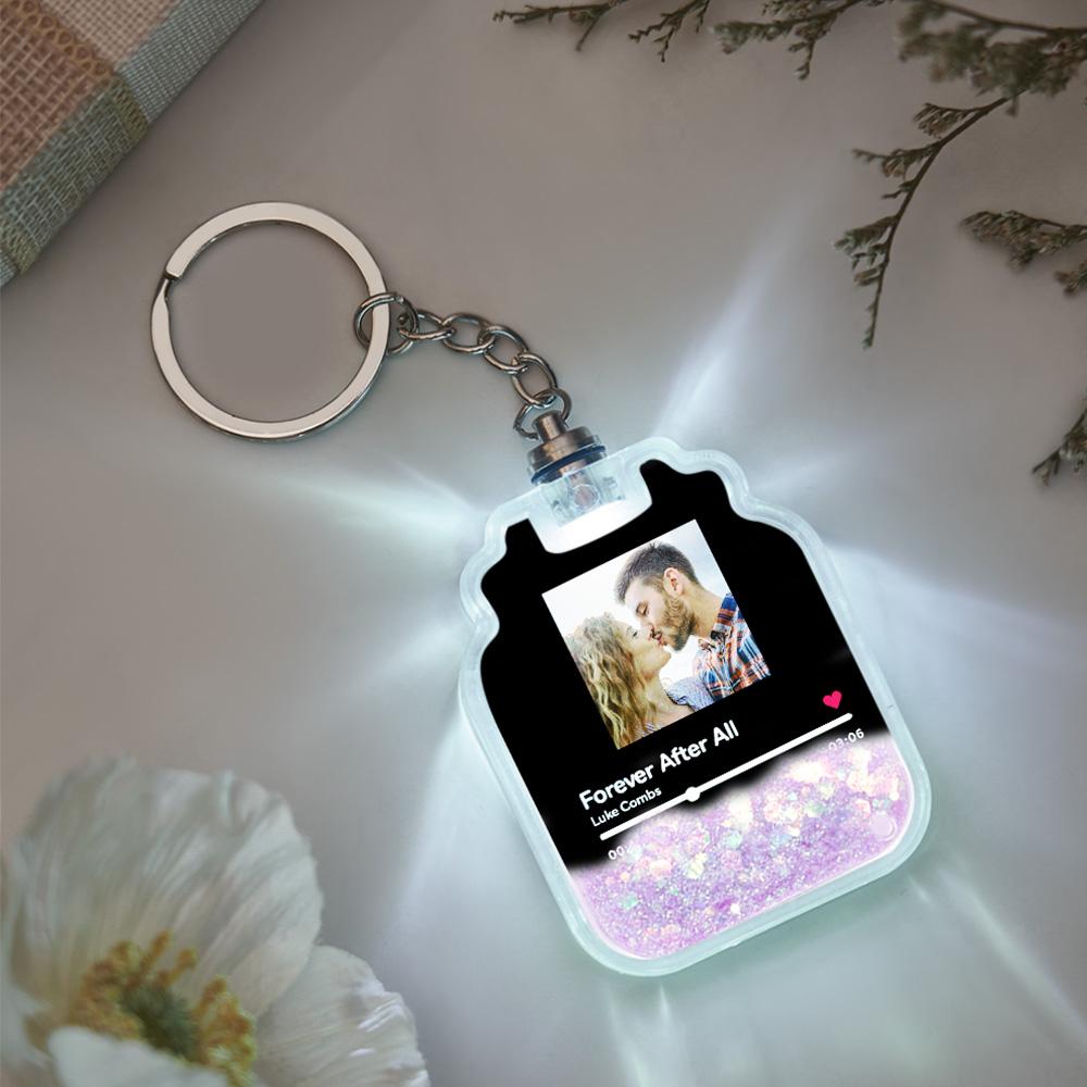 Custom Photo Scannable Spotify Code Illuminated Quicksand Drift Bottle Shape Keychain - Image 2