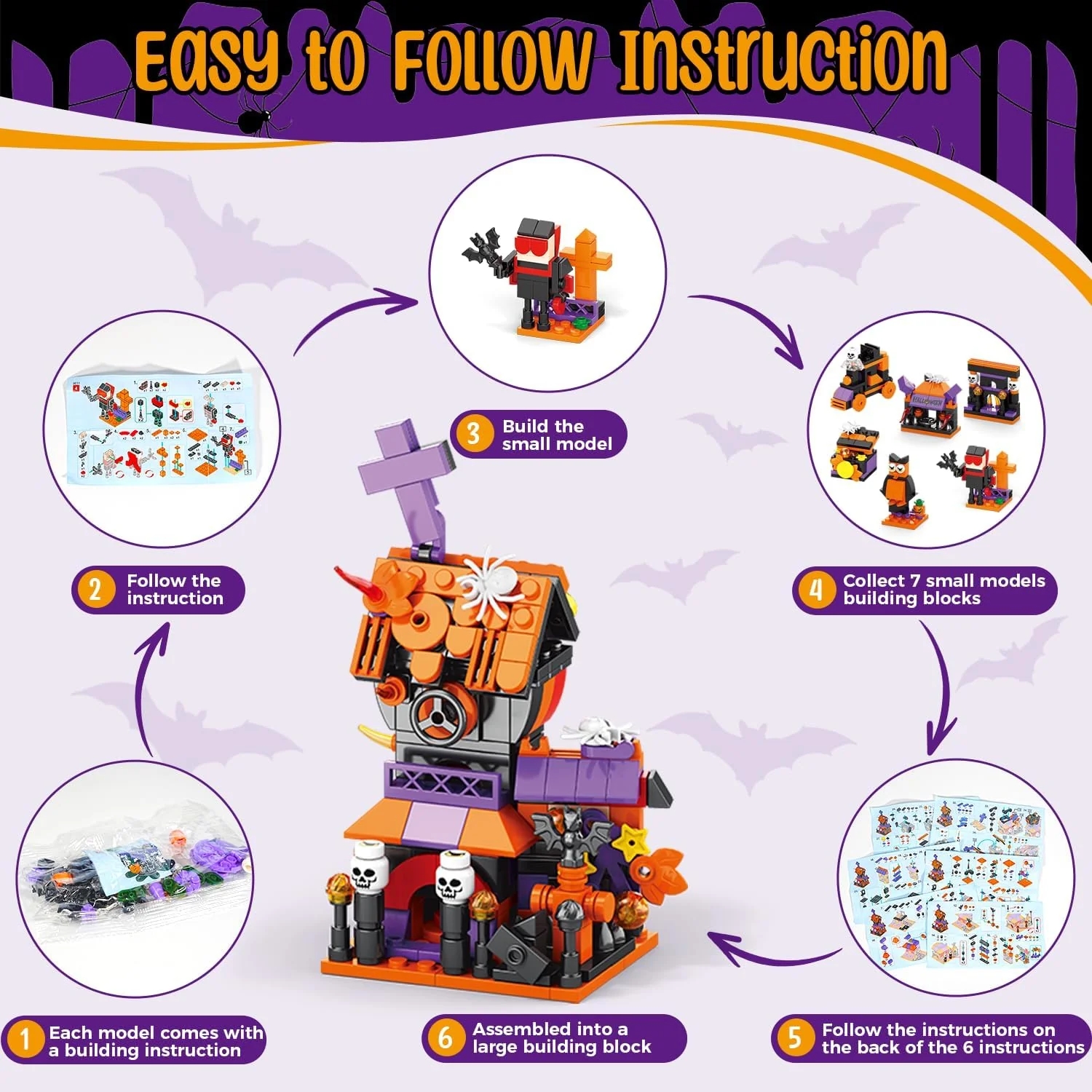Halloween Themed 31 Day Advent Calendar Pumpkin House Small Particle Puzzle Building Blocks - Image 2