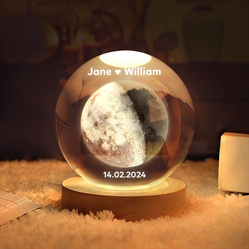 Personalised 2D Moon Phase Crystal Ball Night Light Unique Valentine’s Day Gifts