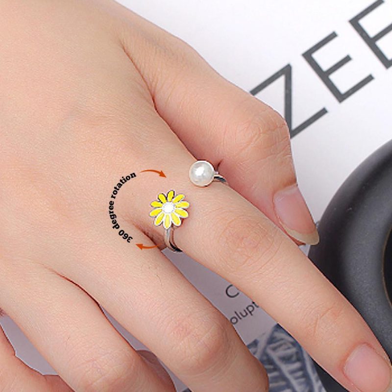 Rotating Daisy Opening Rings Spinner Rings For Anxiety Valentine’s Day Gifts