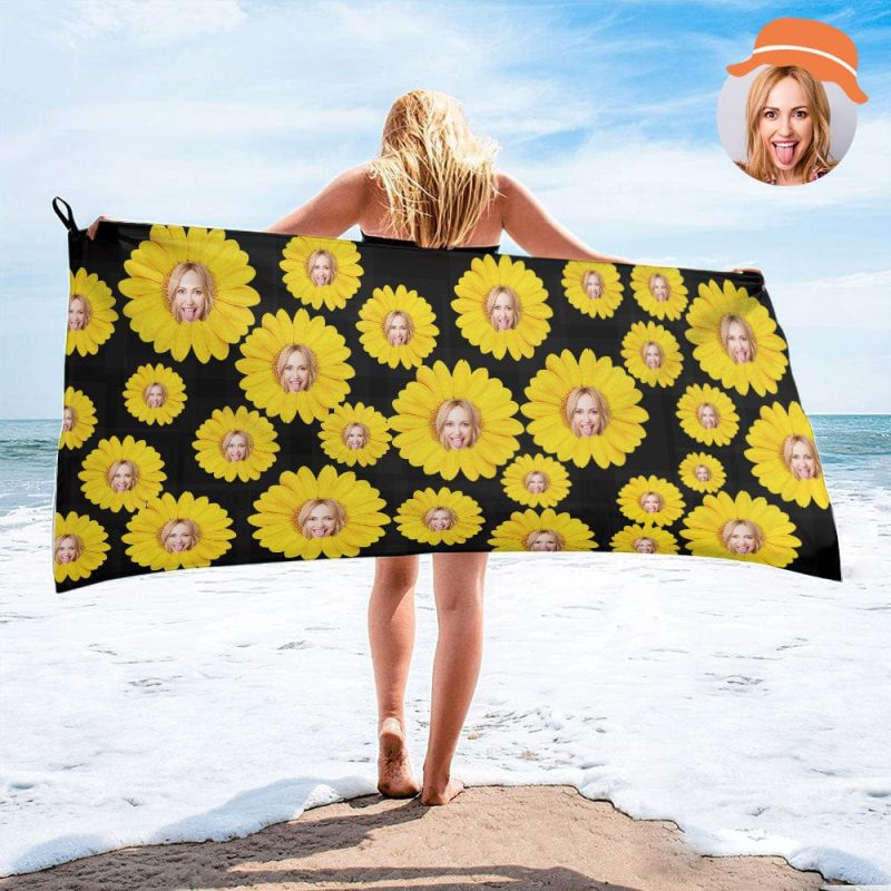 Photo Towel Custom Beach Towel Funny Gift For Girlfriend-Sunflower Towel