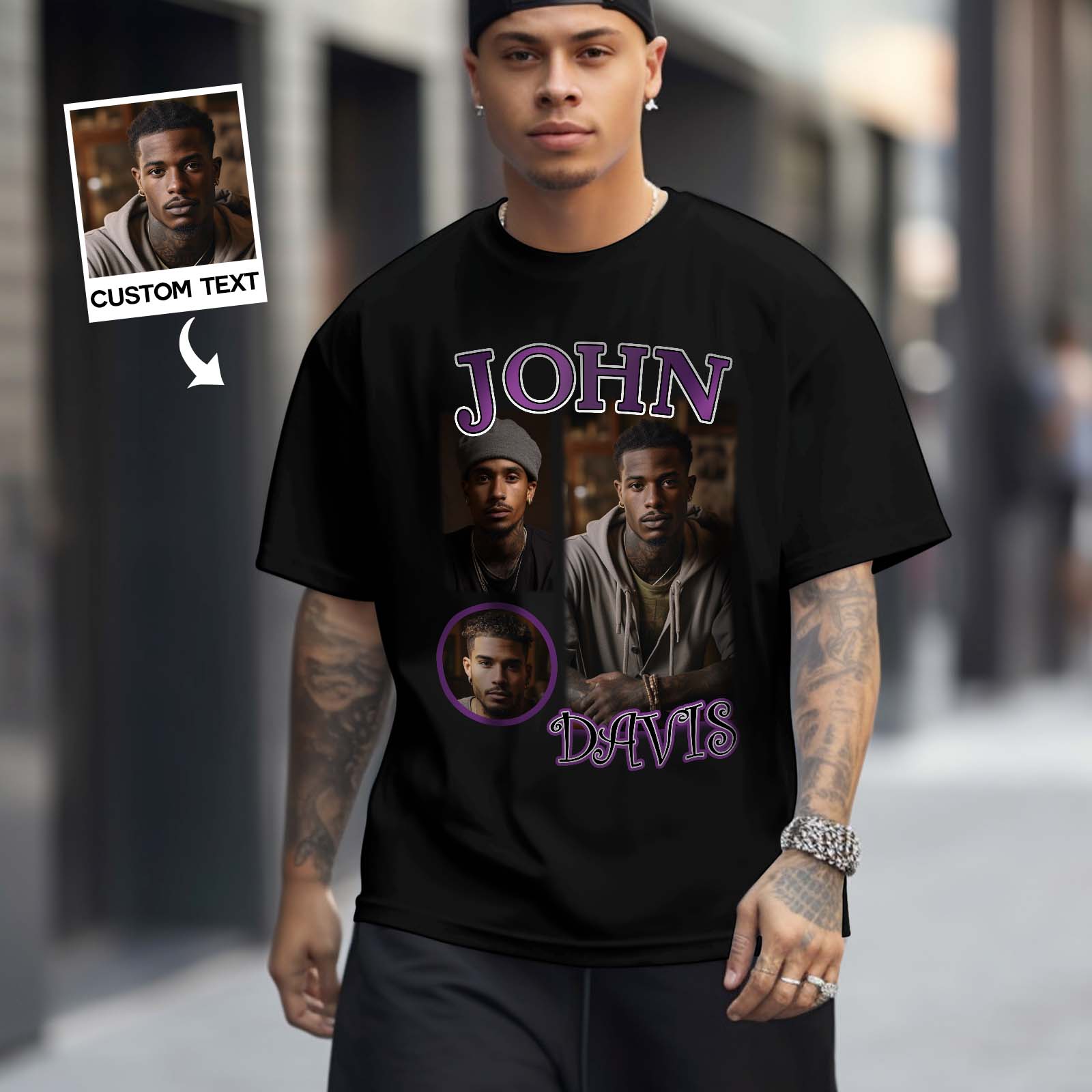 Custom Photo Vintage T-shirt Personalized Rap Tee T-shirt with Name Gift for Him
