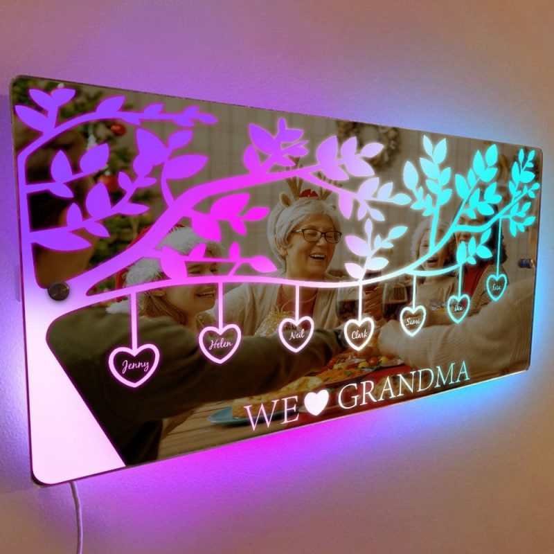 Personalized Name Custom Family Tree Led Mirror Light Father’s Day Gifts for Family for dad