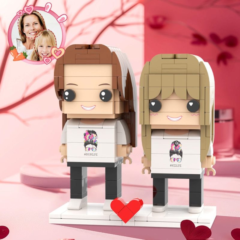 Mother Daughter Matching Shirt Mother Life Customizable Head 2 People Custom Brick Figures Gift for Mom On Mother’s Day