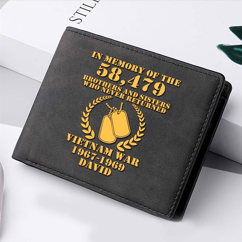 Custom Name and Year Vietnam Veteran Men??s Leather Wallet Memorial Gifts