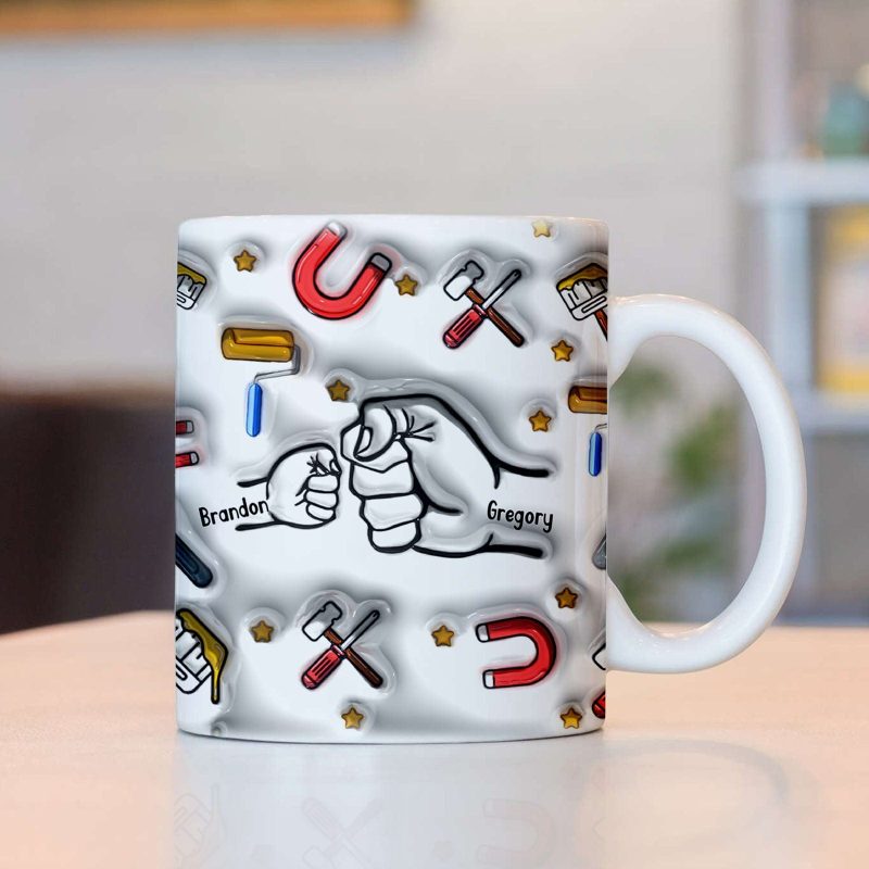 Personalized Name Fist Bump Mug Custom 3D Inflated Effect Printed Mug Father’s Day Gifts for Papa
