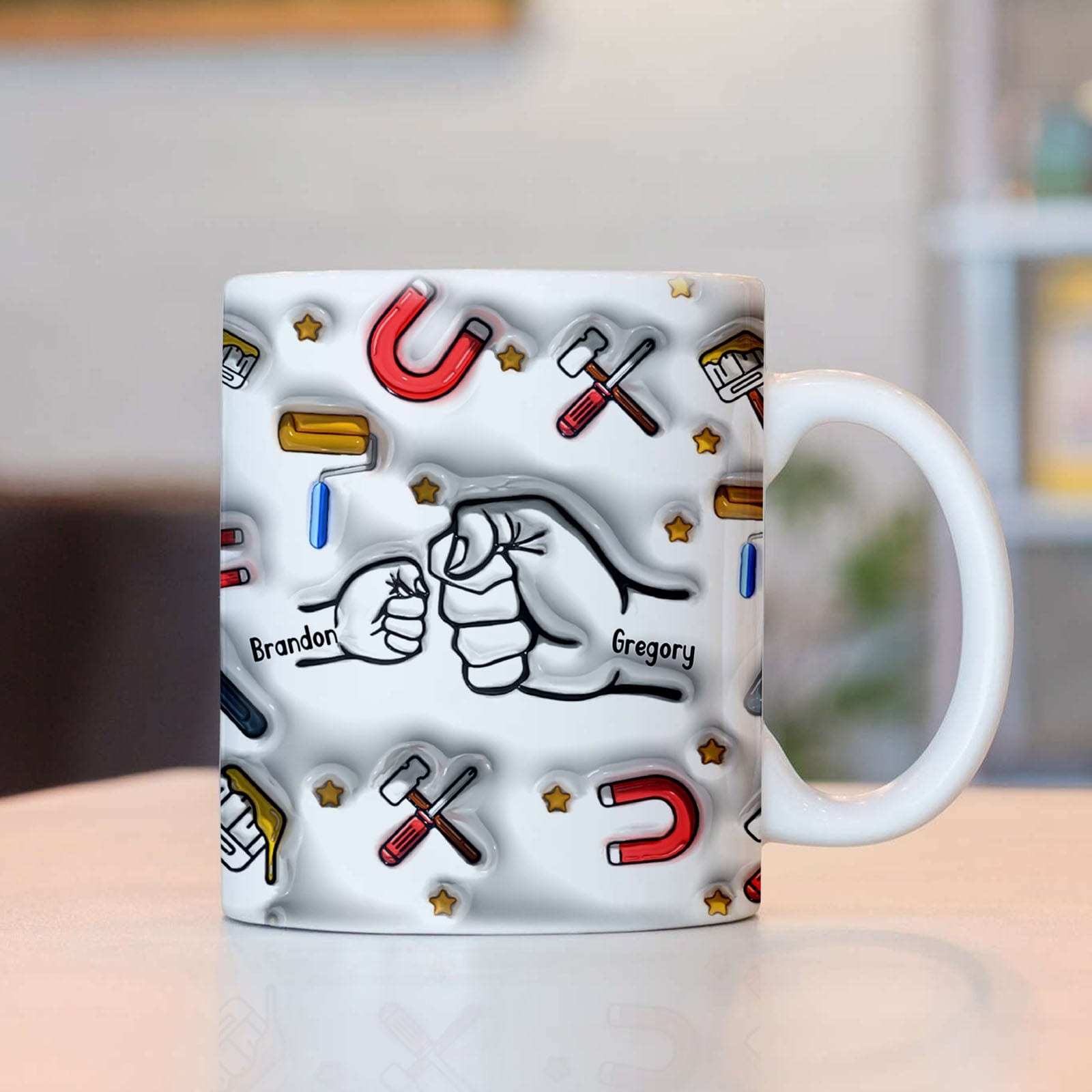 Personalized Name Fist Bump Mug Custom 3D Inflated Effect Printed Mug Father's Day Gifts for Papa
