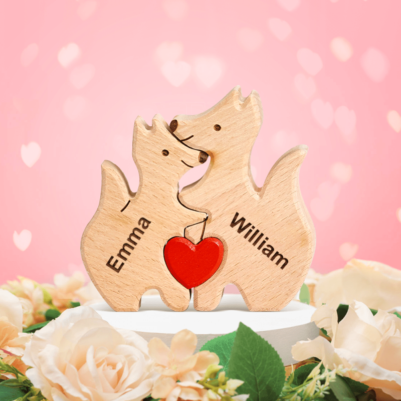 Valentine’s Day Gifts Wooden Fox Family Puzzle Custom Names