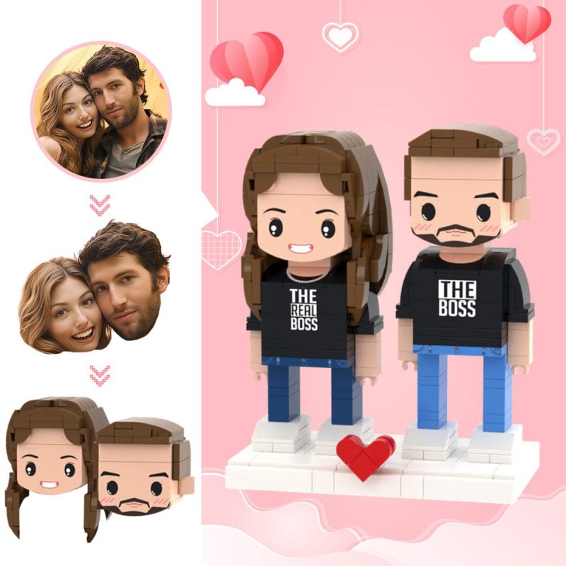 Valentine’s Day Gifts Custom Head 2 People Cute Brick Figures Wife is Real Boss Brick Figures
