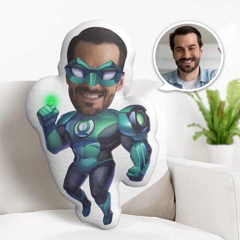 Custom Face Pillow Personalized Photo Pillow Green Lantern MiniMe Pillow Gifts for Him