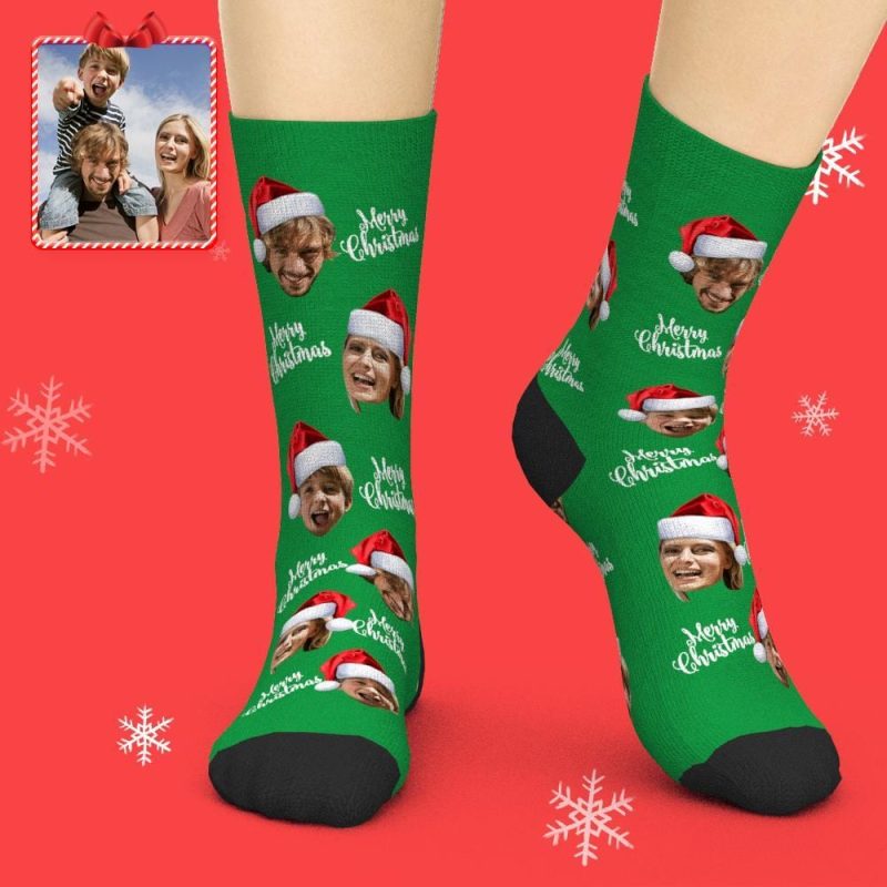 Custom Face Socks 3D Preview Merry Christmas Socks