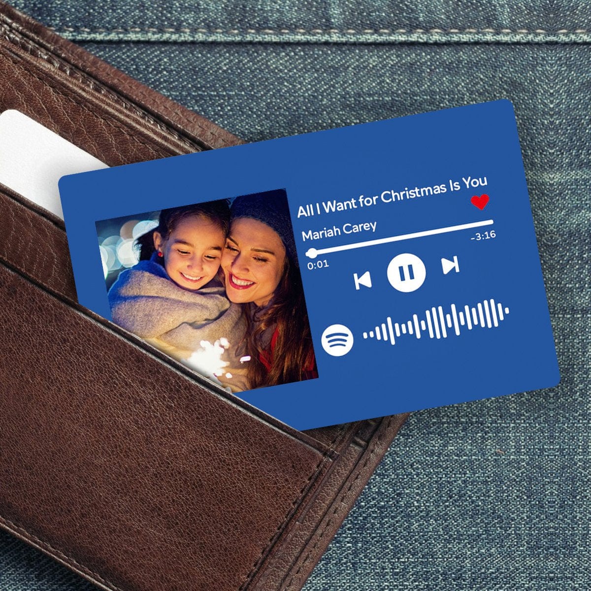 Custom Spotify Music Code Wallet Card Personalized Message Card Blue - Image 2
