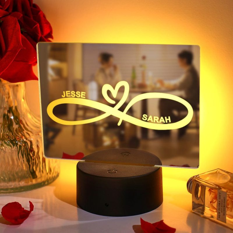 Personalized Name Mirror Colorful Lamp Infinity Heart Light Couple Gift