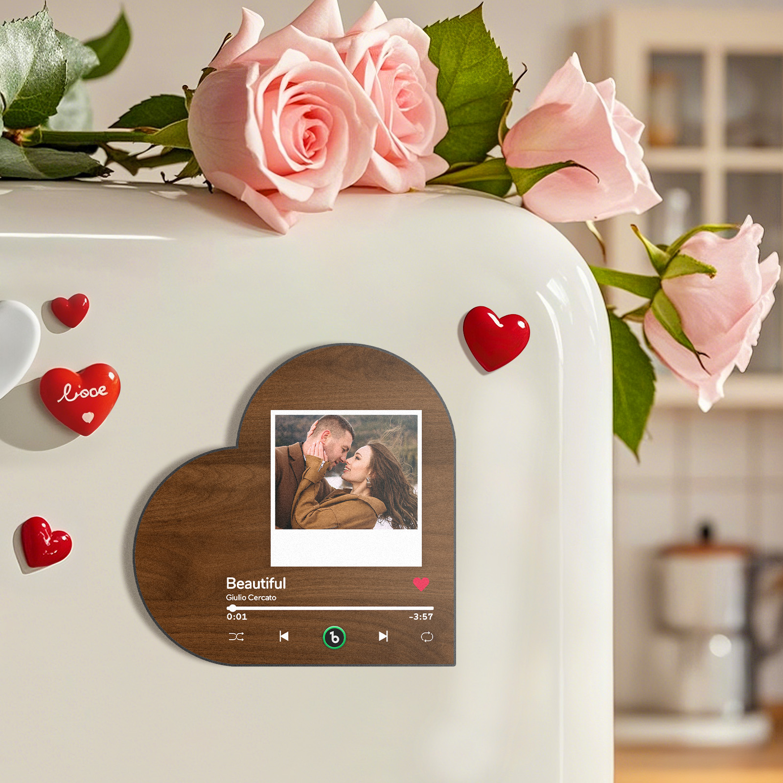 Custom Heart Music Box Fridge Magnet with Photo Frame - Unique Couples Keepsake - Image 2