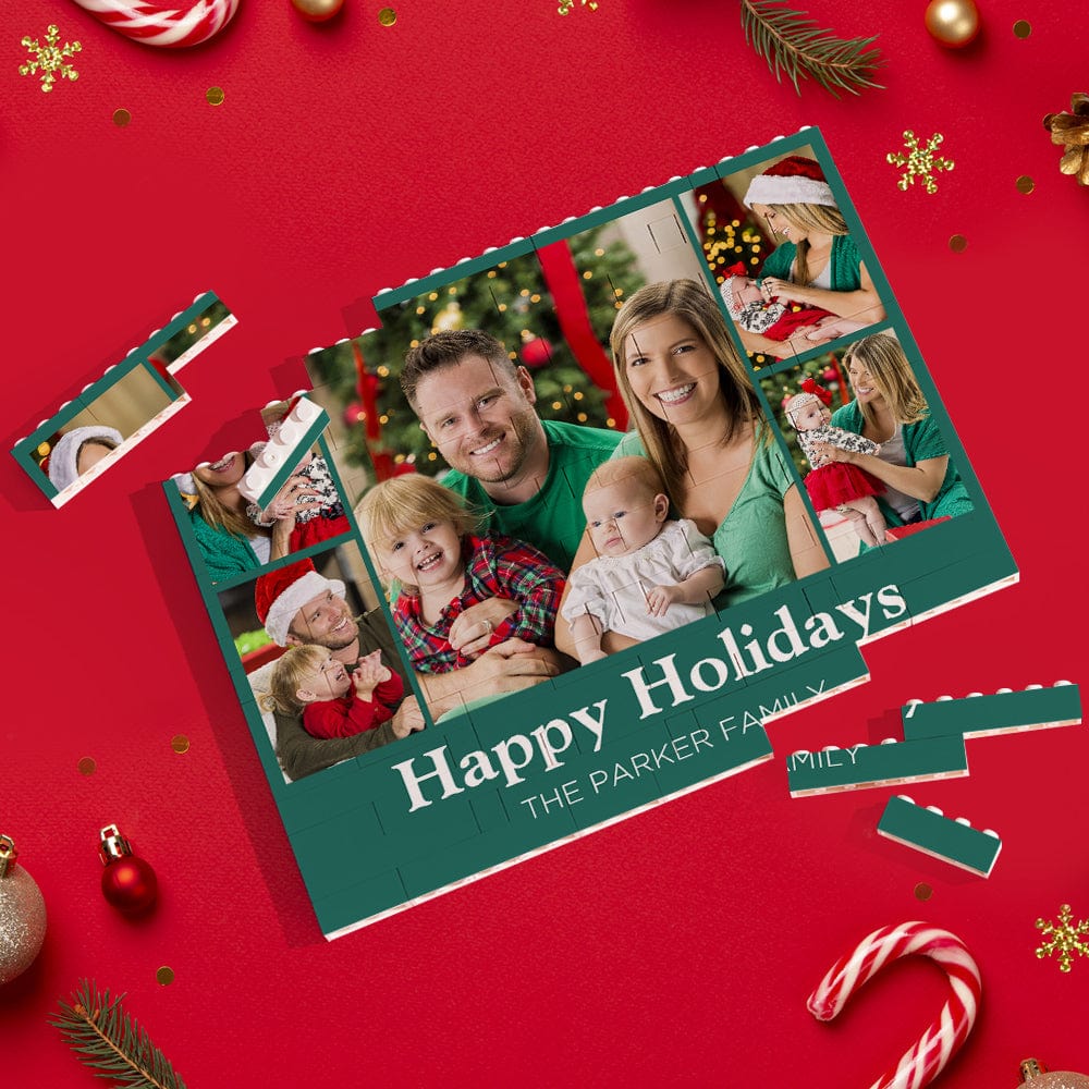 Custom Building Block Puzzle Personalized Horizontal Trio Photo Brick Happy Holidays - Image 2