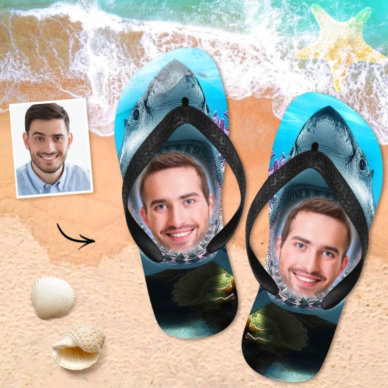 Custom Flip Flops Personalized Shark Flip Flops Summer Beach Slide Sandals