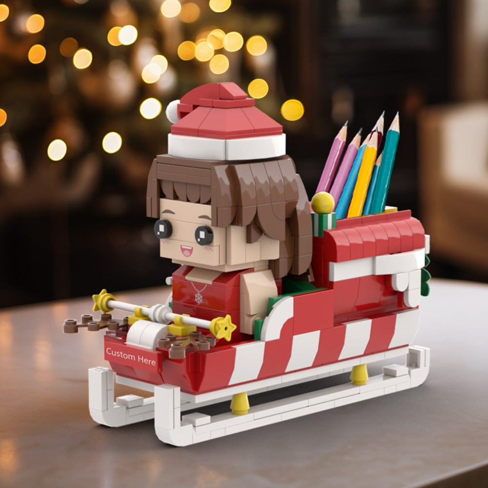 Custom Christmas Brick Figures Pen Holder Personalized Brick Figures and Pen Holder Custom Brick Figure with Santa's Sleigh - Image 2