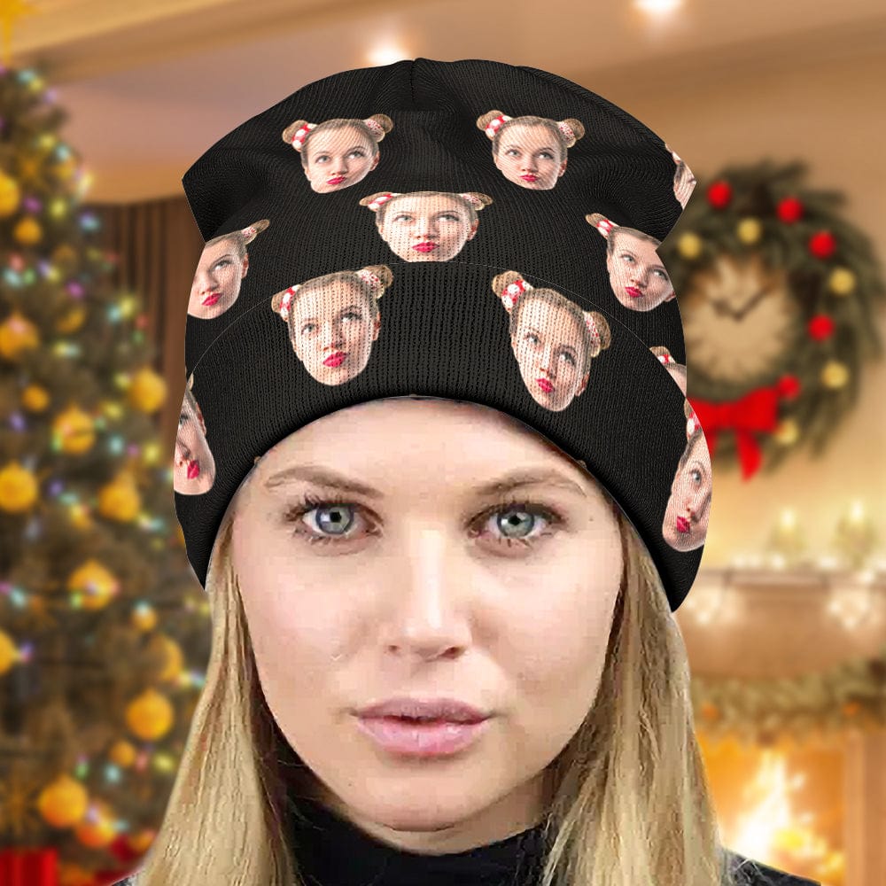 Custom Face Beanie Hat Warm Soft Knit Hat Winter Cap for Men Women