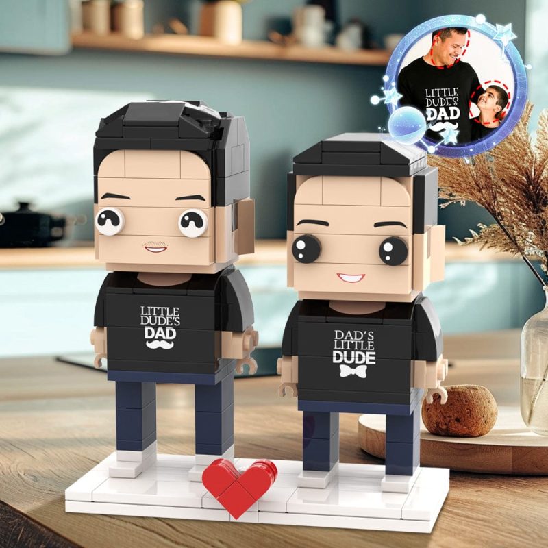 Personalized Head 2 People Custom Brick Figures Daddy’s Gift Matching Shirt for Daddy On Father’s Day