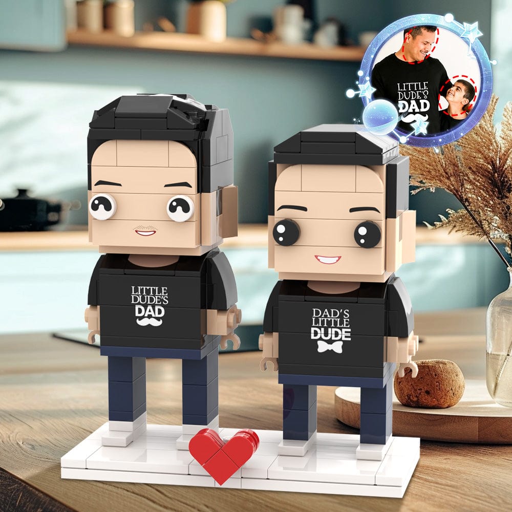 Personalized Head 2 People Custom Brick Figures Daddy's Gift Matching Shirt for Daddy On Father's Day
