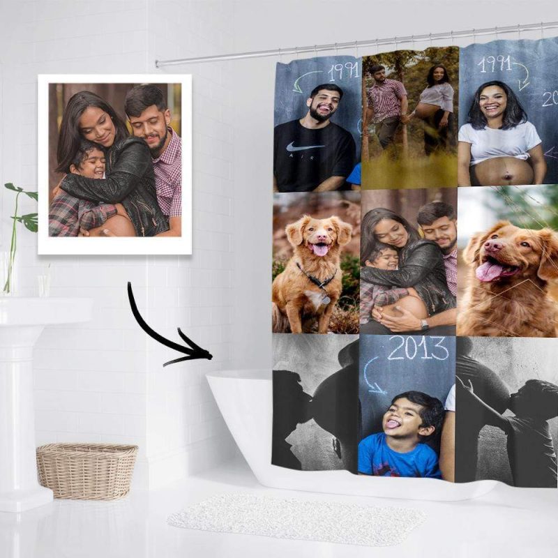 Personalized Photo Shower Curtain Printed Shower Curtain Bathroom Gifts for Family – 6 Sizes