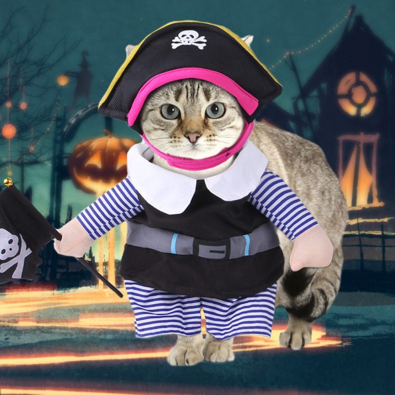 Halloween Pirate Pet Costume Halloween Caribbean Style Pet Dressing up Cosplay Party Costume with Hat for Dogs Cats