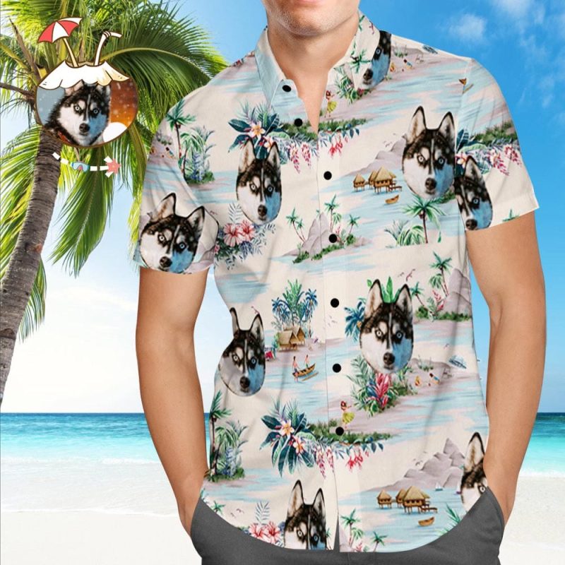 Custom Dog Face Hawaiian Shirt Custom Tropical Shirts  Men’s All Over Print Hawaiian Shirt