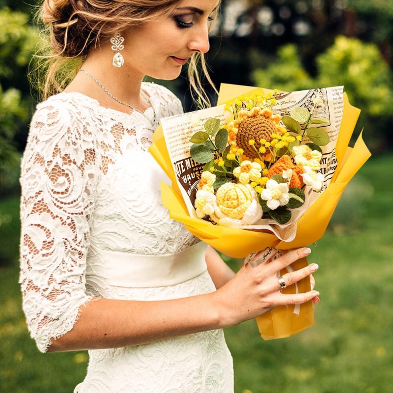 Wedding Gifts Crochet Flowers Bouquet Handmade Knitted Sunflower Bouquet Gift for Her