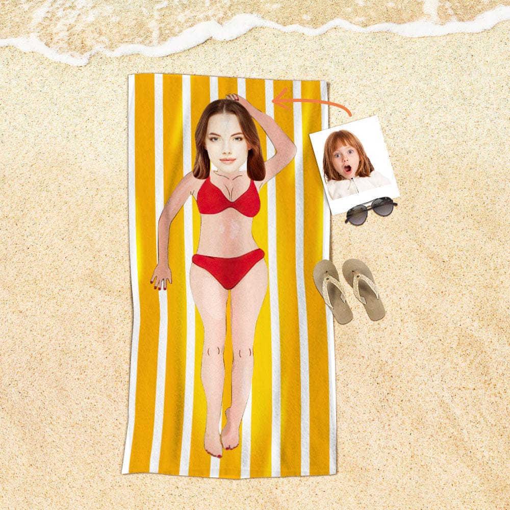 Custom Face Beach Towel Personalized Sexy Bikini Girl Beach Towel Funny Gift for Summer - Image 2