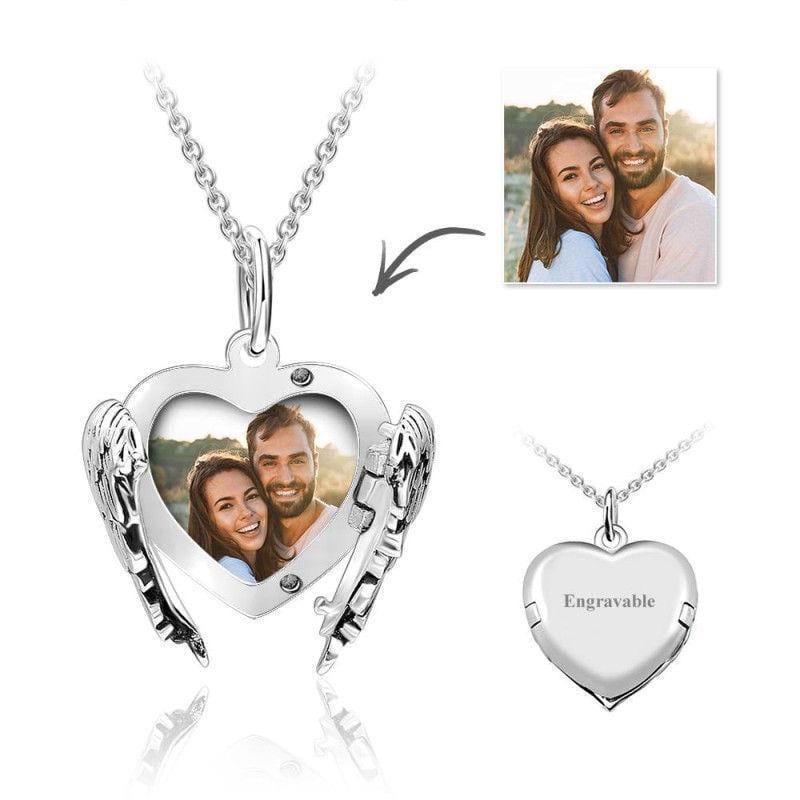 Custom Photo Necklace Gifts for Her Personalized Angel Wing Necklace