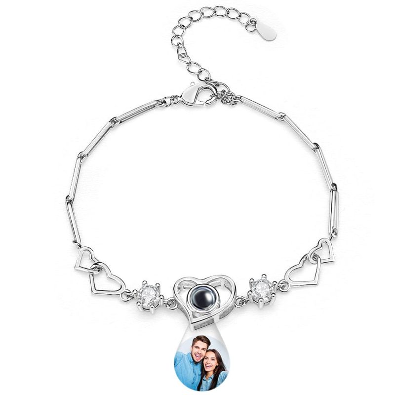Custom Projection Bracelet Heart Couple’s Memories Engravable Bracelet For Her