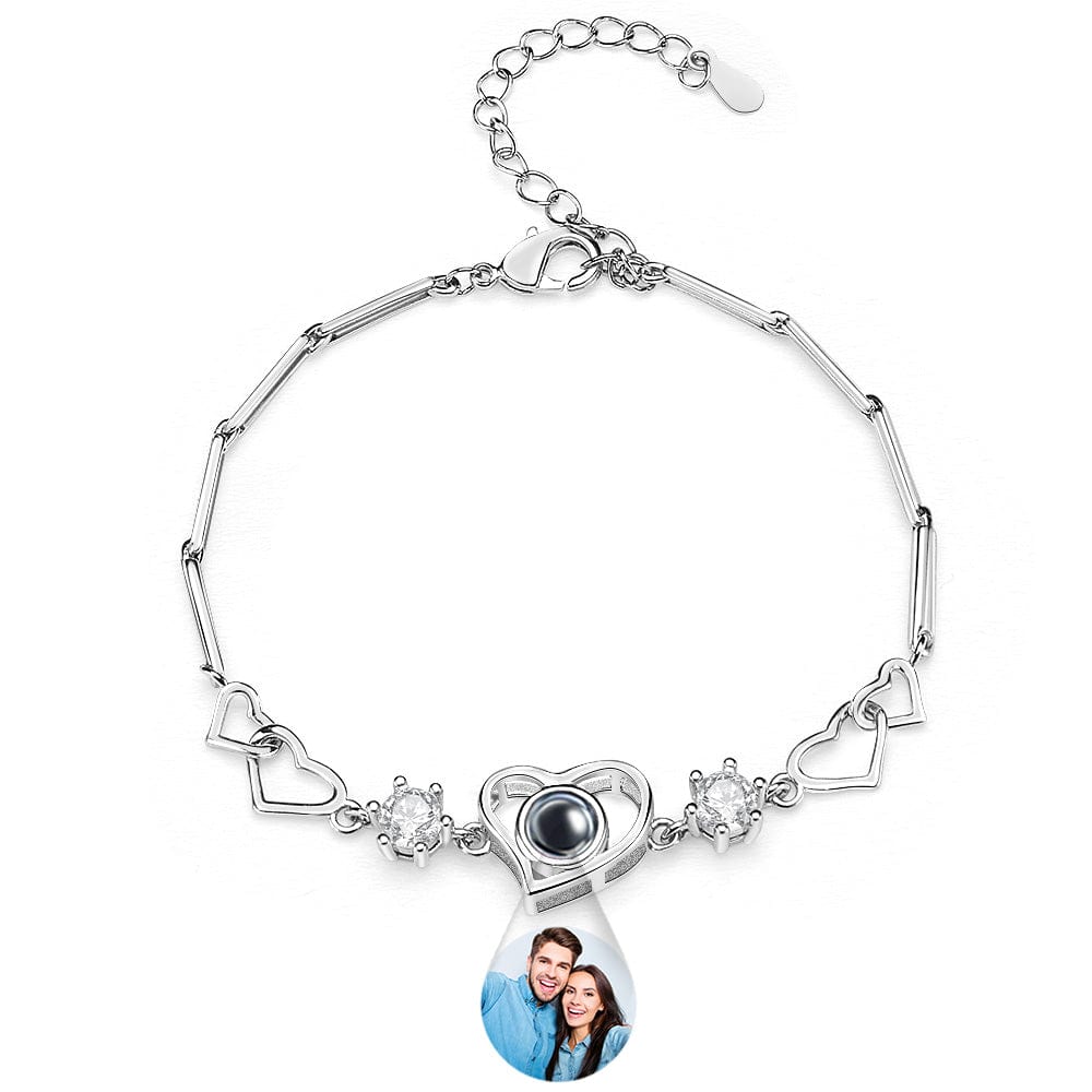 Custom Projection Bracelet Heart Couple's Memories Engravable Bracelet For Her