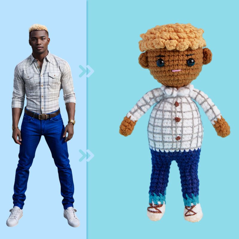Full Body Customizable 1 Person Custom Crochet Doll Personalized Gifts Handwoven Mini Dolls – Plaid Shirt Boys