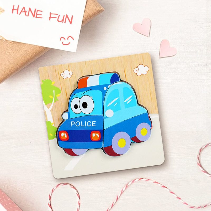 Wooden 3D Jigsaw Puzzle Police Car Shape Puzzles Educational Learning Montessori Toys for Toddlers