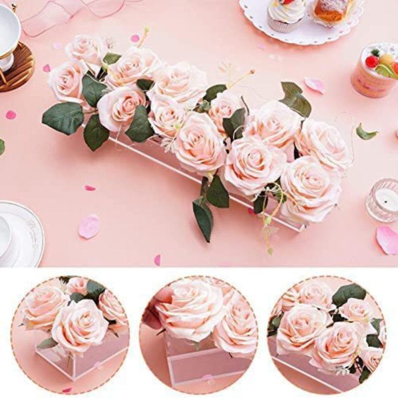 Clear Acrylic Flower Vase Rectangular Floral Centerpiece for Dining Table Unique Flower Vases for Home Decor or Weddings