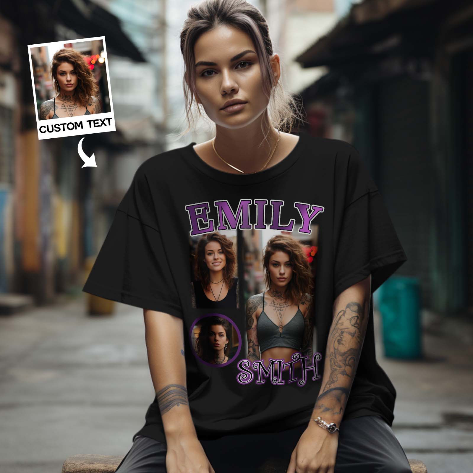 Custom Photo Vintage T-shirt Personalized Portrait Skeleton Rap Tee with Name - Image 2
