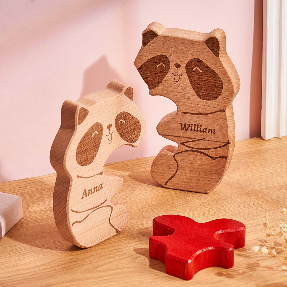 Custom Name Wooden Panda Couple Heart Blocks Valentine's Day Gifts - Image 2