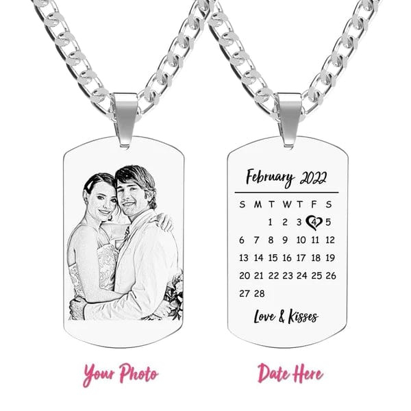 Photo Engraved Necklace with Date Custom Necklace Gift For Couple