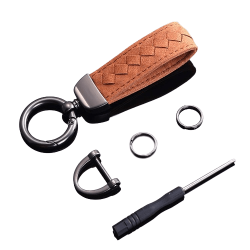 Braided Suede Car Keychain Key Ring Brown