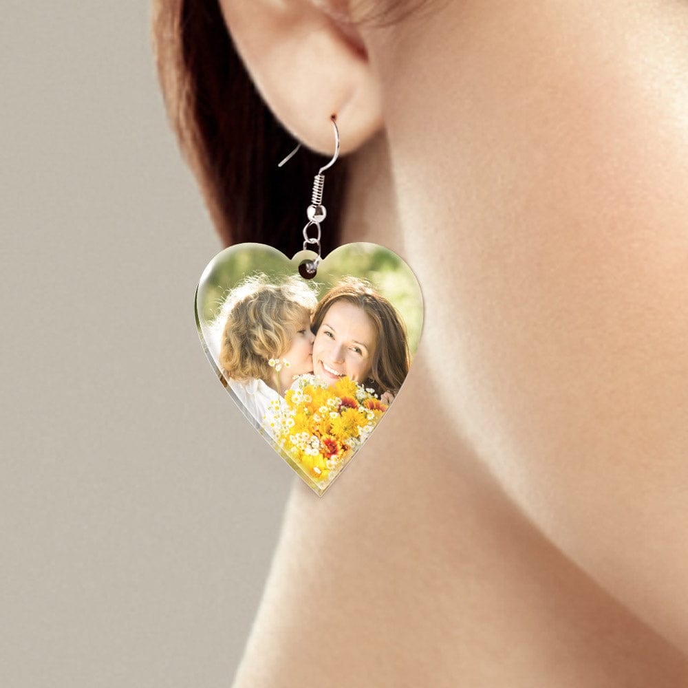 Personalized Heart Earrings Custom Photo Earrings Acrylic Gifts For Mother's Day - Image 2