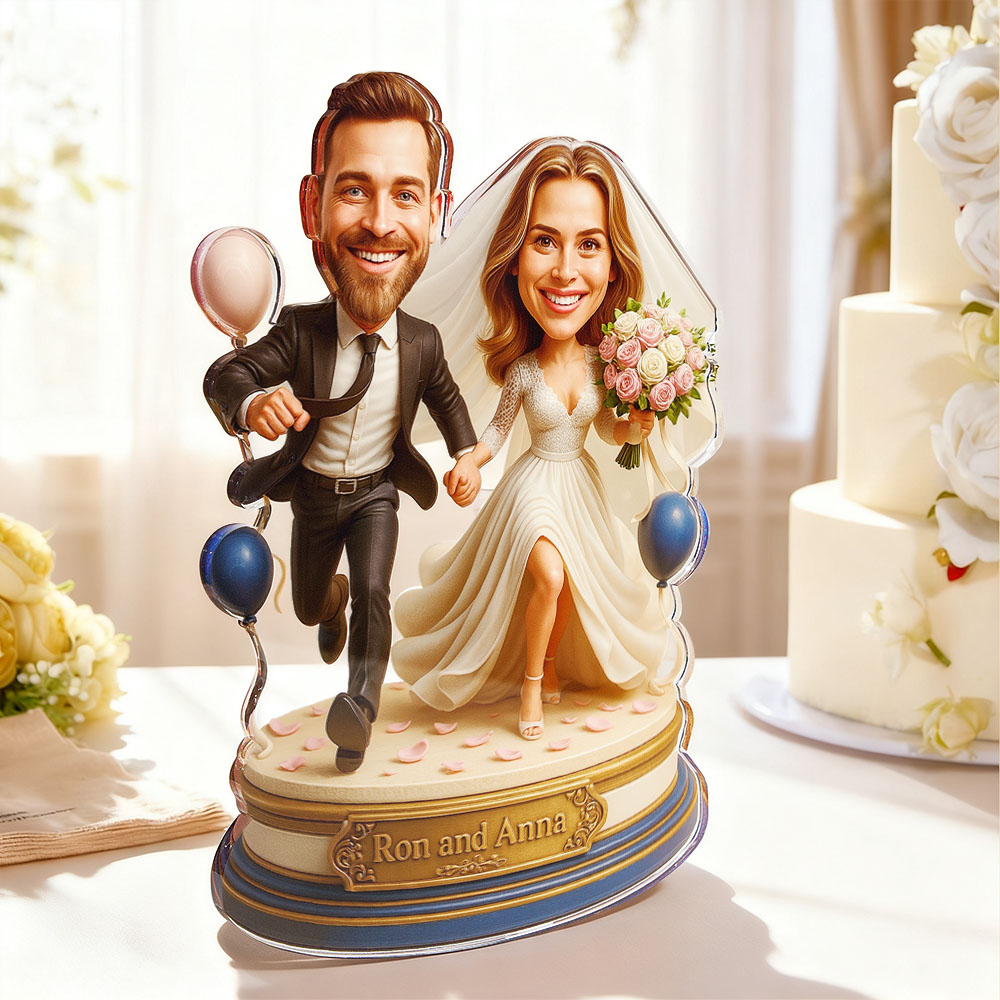 Custom Wedding Couple Cartoon Acrylic Portrait Plaque Gift 2D Look 3D Pop - Image 2