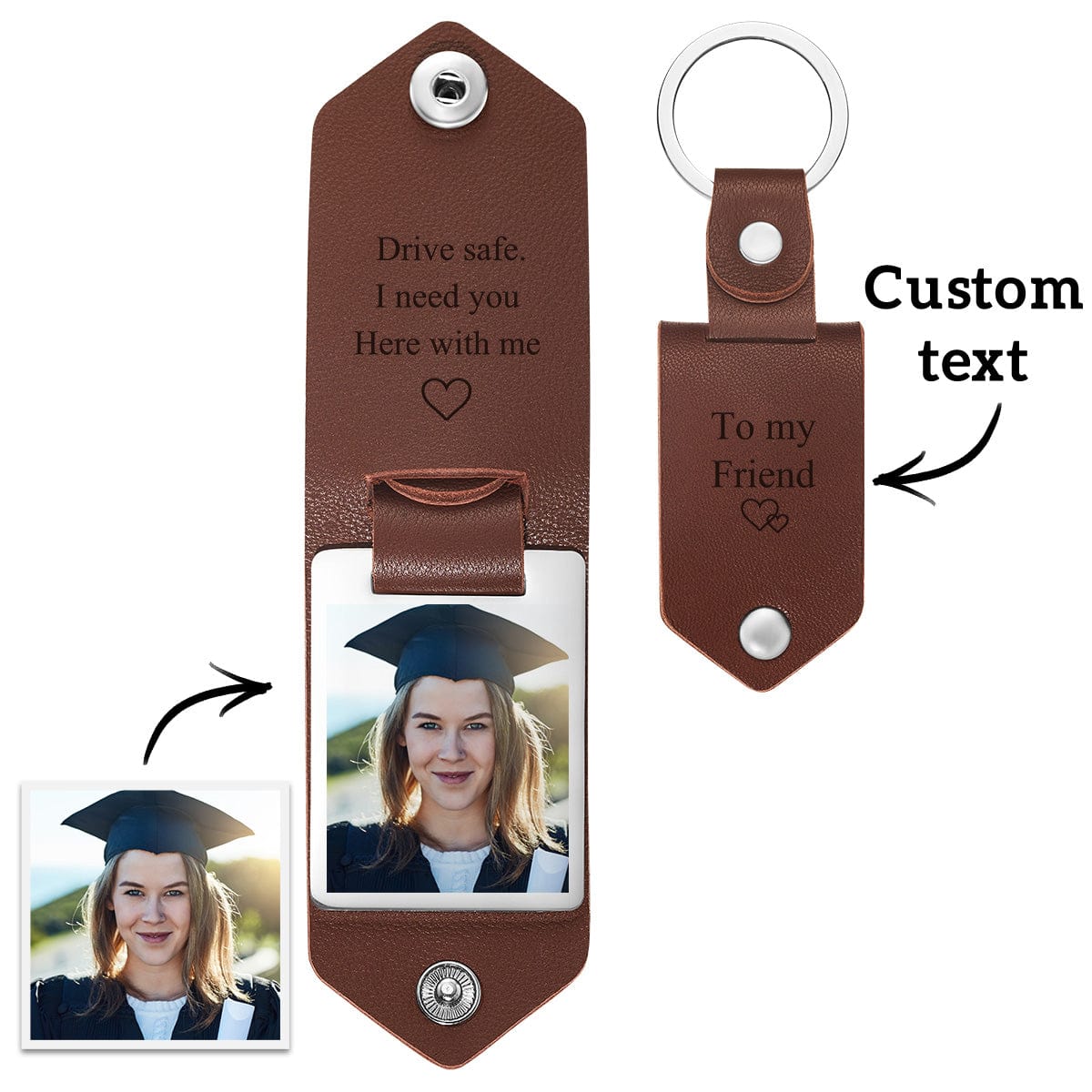 Graduation Gifts Leather Keychain For Friend Photo Keychain Engrave Keychain