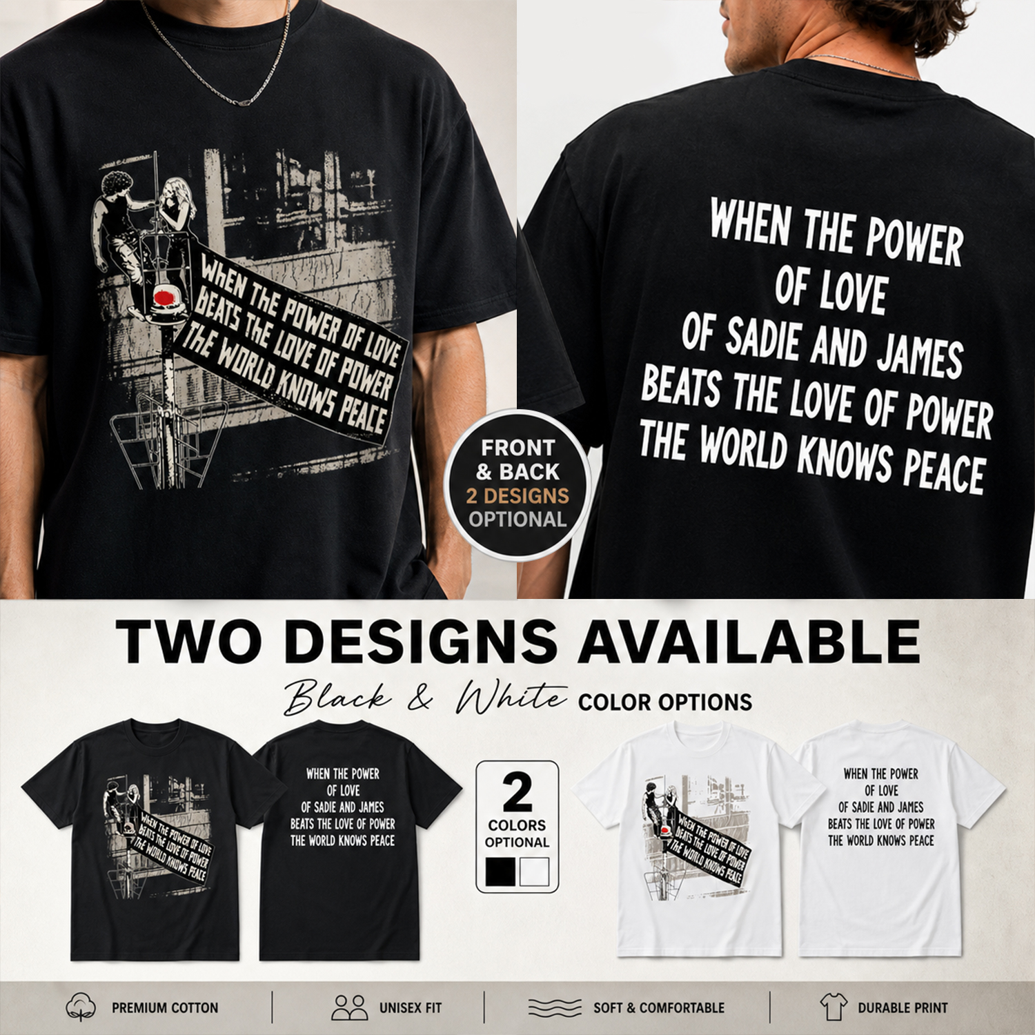 Personalized Couple T-Shirt Custom Photo or Two Names Love Graphic Tee - Image 3